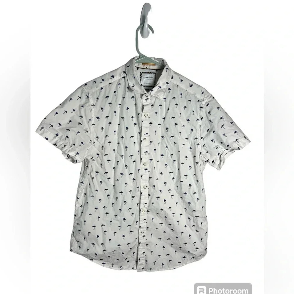 Denim & Flower Button Down Shirt Flamingo Print Mens Medium